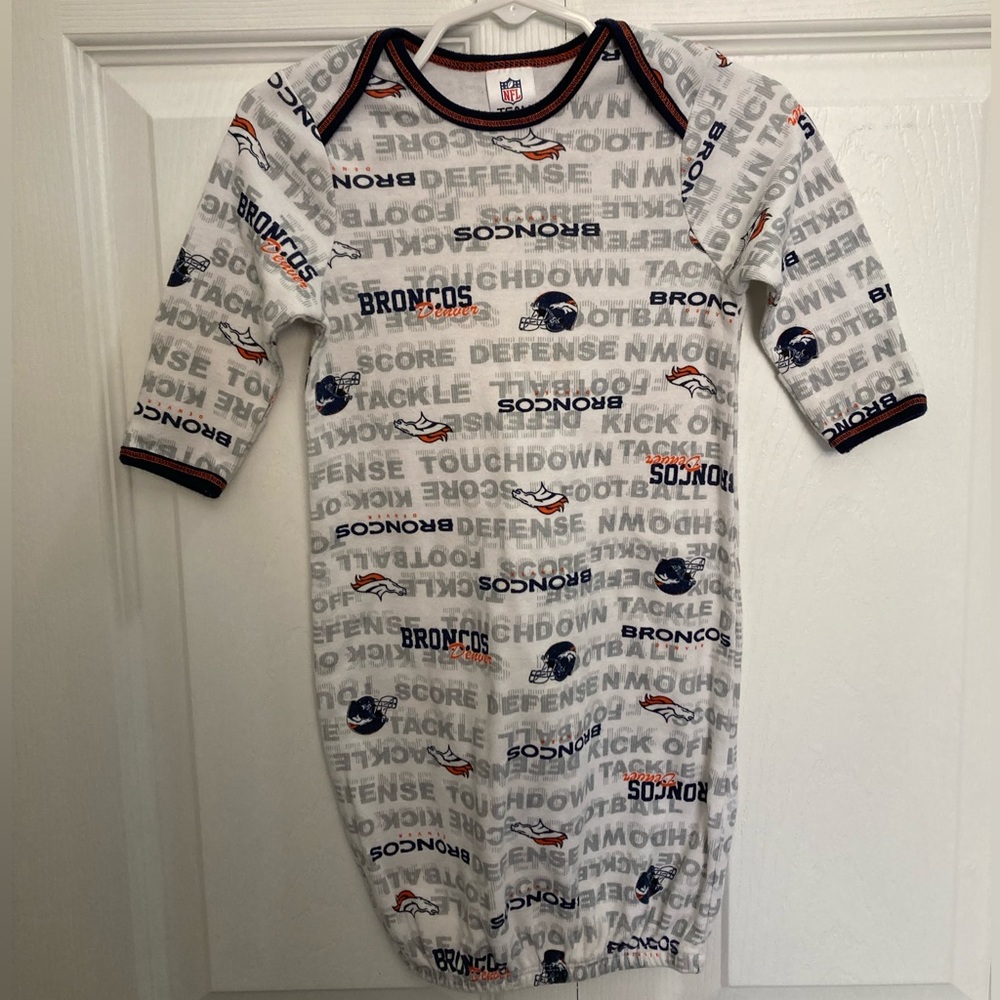 Denver Bronco night gown with matching hat for babies 3-6 months